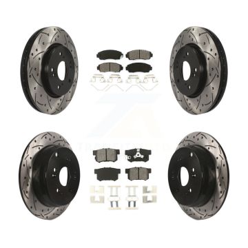 Front Rear Drill Slot Disc Brake Rotor Semi-Metallic Pad Kit For 2012-2016 Honda CR-V AWD KDS-100291