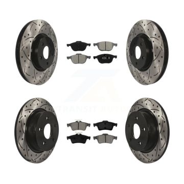 Front Rear Drilled Slot Disc Brake Rotor & Semi-Metallic Pad Kit For Ford Transit Connect KDS-100294