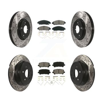 Front Rear Drilled Slot Brake Rotor & Semi-Metallic Pad Kit For Honda Pilot Acura MDX ZDX KDS-100297