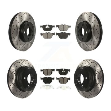 Front Rear Coated Drilled Slotted Disc Brake Rotors & Semi-Metallic Pad Kit For BMW X5 X6 KDS-100300