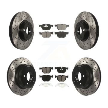 Front Rear Coated Drilled Slotted Disc Brake Rotors & Semi-Metallic Pad Kit For BMW X5 X6 KDS-100301