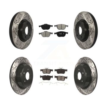 Front Rear Coated Drilled Slotted Disc Brake Rotors Semi-Metallic Pad Kit For Ford Escape KDS-100304