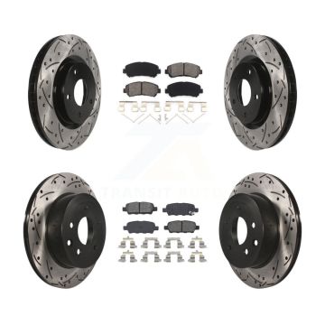 Front Rear Coat Drill Slot Disc Brake Rotor Semi-Metallic Pad Kit For Nissan Rogue Select KDS-100311