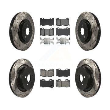 Front Rear Coated Drilled Slot Disc Brake Rotor & Semi-Metallic Pad Kit For INFINITI FX50 KDS-100318
