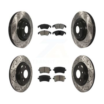 Front Rear Coated Drilled Slotted Disc Brake Rotors And Semi-Metallic Pad Kit For Audi Q5 KDS-100322