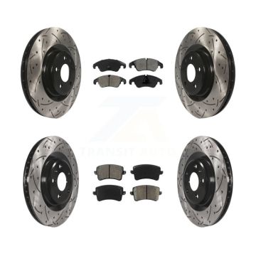Front Rear Coated Drilled Slot Disc Brake Rotor & Semi-Metallic Pad Kit For Audi Q5 S4 S5 KDS-100323