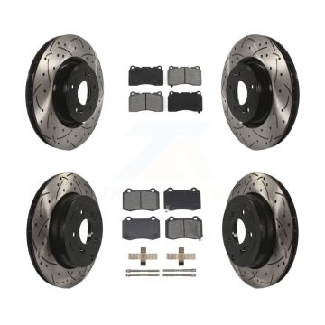 Front Rear Drilled Slot Disc Brake Rotors Semi-Metallic Pad Kit For Hyundai Genesis Coupe KDS-100325