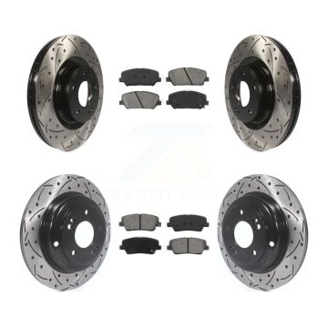 Front Rear Drilled Slot Disc Brake Rotors Semi-Metallic Pad Kit For Hyundai Genesis Coupe KDS-100326