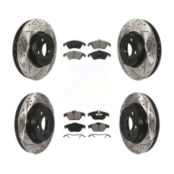 Front Rear Drill Slot Brake Rotors Semi-Metallic Pad Kit For Mercedes-Benz C300 C350 E350 KDS-100334