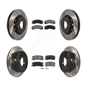 Front Rear Coated Drill Slot Disc Brake Rotor Semi-Metallic Pad Kit For Mitsubishi Lancer KDS-100339