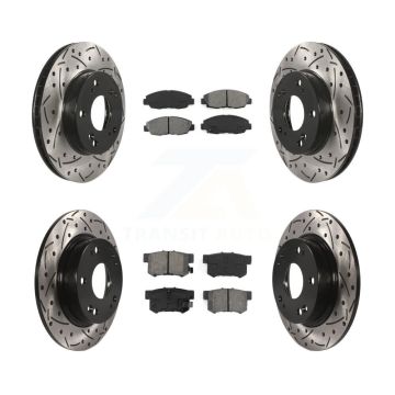 Front Rear Coated Drilled Slotted Disc Brake Rotors Semi-Metallic Pad Kit For Honda Civic KDS-100342