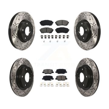 Front Rear Coated Drilled Slotted Disc Brake Rotors And Semi-Metallic Pad Kit For Mazda 6 KDS-100347