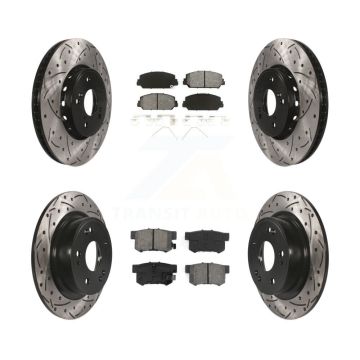 Front Rear Coated Drilled Slot Disc Brake Rotors Semi-Metallic Pad Kit For 2016 Acura ILX KDS-100349