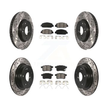 Front Rear Coated Drilled Slotted Disc Brake Rotor Semi-Metallic Pad Kit For Honda Accord KDS-100350