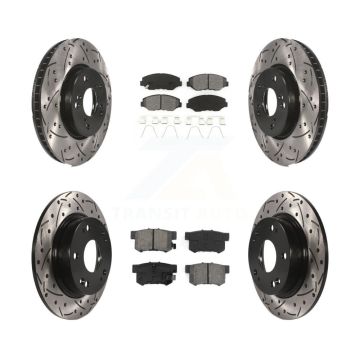 Front Rear Coated Drilled Slotted Disc Brake Rotors Semi-Metallic Pad Kit For Honda Civic KDS-100351