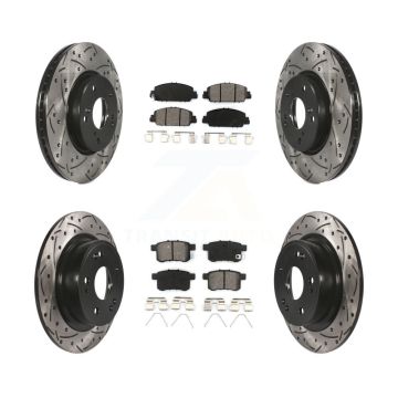 Front Rear Coated Drilled Slotted Disc Brake Rotor Semi-Metallic Pad Kit For Honda Accord KDS-100353