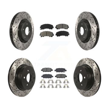 Front Rear Drill Slot Disc Brake Rotors Semi-Metallic Pad Kit For 2016-2017 INFINITI QX50 KDS-100357