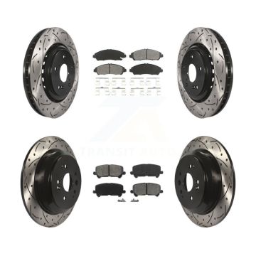 Front Rear Coat Drill Slot Disc Brake Rotor Semi-Metallic Pad Kit For 2014-2016 Acura MDX KDS-100358