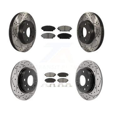 Front Rear Coated Drilled Slot Disc Brake Rotor & Semi-Metallic Pad Kit For Mazda 3 Sport KDS-100363