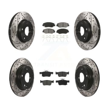 Front Rear Coated Drilled Slotted Disc Brake Rotors Semi-Metallic Pad Kit For Honda Civic KDS-100371