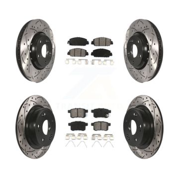 Front Rear Coated Drilled Slotted Disc Brake Rotor Semi-Metallic Pad Kit For Honda Accord KDS-100372