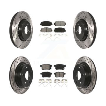 Front Rear Coated Drilled Slotted Disc Brake Rotor Semi-Metallic Pad Kit For Honda Accord KDS-100373