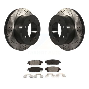 Rear Coated Drilled Slotted Disc Brake Rotor Semi-Metallic Pad Kit For Chevrolet Suburban KDS-100391