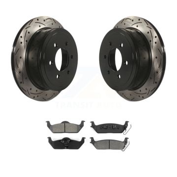 Rear Drilled Slot Disc Brake Rotor & Semi-Metallic Pad Kit For Ford F-150 Lincoln Mark LT KDS-100393