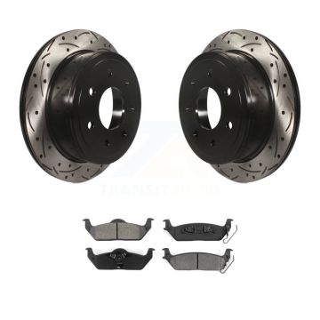 Rear Drilled Slot Disc Brake Rotor & Semi-Metallic Pad Kit For Ford F-150 Lincoln Mark LT KDS-100394