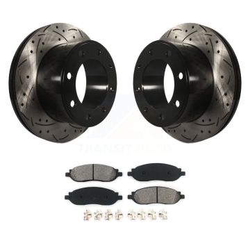 Rear Drilled Slot Disc Brake Rotors Semi-Metallic Pad Kit For Ford F-350 Super Duty F-250 KDS-100401