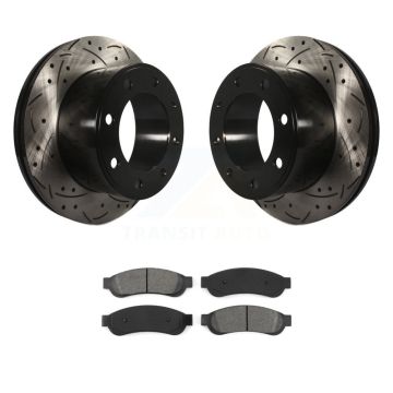 Rear Drilled Slot Disc Brake Rotors Semi-Metallic Pad Kit For Ford F-250 Super Duty F-350 KDS-100402