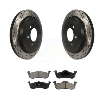 Rear Drilled Slot Brake Rotor Semi-Metallic Pad Kit For Ford Expedition Lincoln Navigator KDS-100403