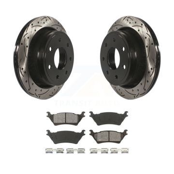 Rear Drill Slot Brake Rotors Semi-Metallic Pad Kit For 12-14 Ford F-150 With 7 Lug Wheels KDS-100409