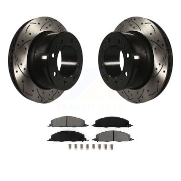 Rear Coat Drill Slot Disc Brake Rotors Semi-Metallic Pad Kit For Ram 3500 2500 1500 Dodge KDS-100428