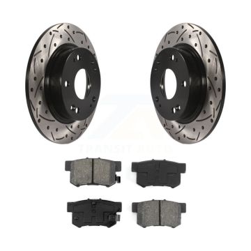 Rear Coat Drill Slot Disc Brake Rotor Semi-Metallic Pad Kit For Honda Civic Acura CSX ILX KDS-100442
