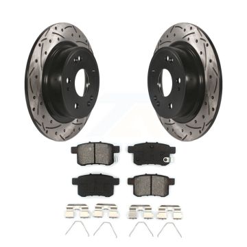 Rear Coated Drill Slot Disc Brake Rotors Semi-Metallic Pad Kit For Honda Accord Acura TSX KDS-100450