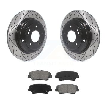 Rear Coated Drilled Slot Disc Brake Rotor Semi-Metallic Pad Kit For Hyundai Genesis Coupe KDS-100467