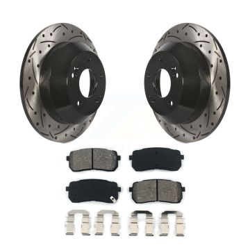 Rear Coated Drilled Slot Disc Brake Rotors Semi-Metallic Pad Kit For 2015-2021 Kia Sedona KDS-100471