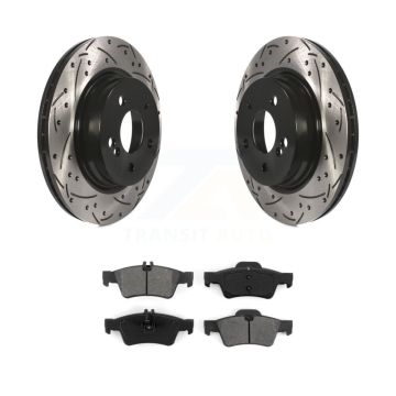 Rear Coated Drilled Slotted Disc Brake Rotor Semi-Metallic Pad Kit For Mercedes-Benz E550 KDS-100491