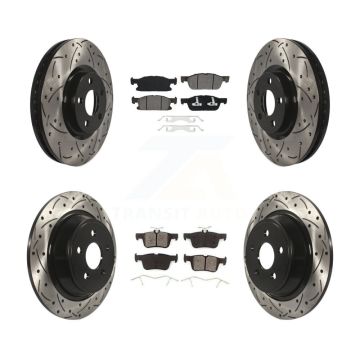Front Rear Coated Drilled Slotted Disc Brake Rotors & Semi-Metallic Pad Kit For Ford Edge KDS-100517
