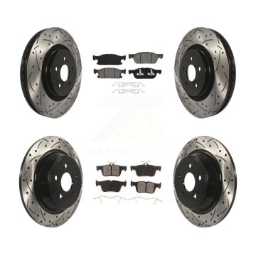 Front Rear Drilled Slot Brake Rotors Semi-Metallic Pad Kit For Ford Edge Lincoln Nautilus KDS-100519