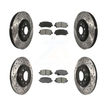 Front Rear Coated Drilled Slotted Disc Brake Rotor Semi-Metallic Pad Kit For Chrysler 200 KDS-100522