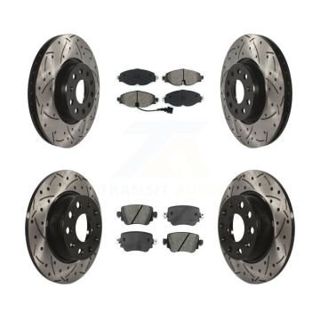 Front Rear Drill Slot Brake Rotors Semi-Metallic Pad Kit For Volkswagen GTI Golf Alltrack KDS-100527