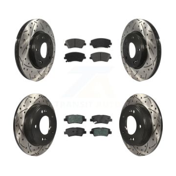 Front Rear Drilled Slot Brake Rotors Semi-Metallic Pad Kit For 17-20 Hyundai Elantra 2.0L KDS-100535