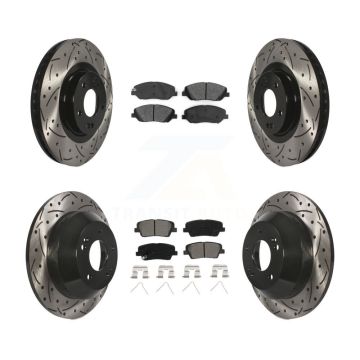 Front Rear Coat Drill Slot Disc Brake Rotor Semi-Metallic Pad Kit For Hyundai Santa Fe XL KDS-100537