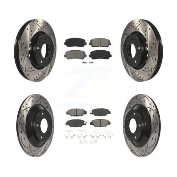 Front Rear Coated Drilled Slotted Disc Brake Rotor & Semi-Metallic Pad Kit For Mazda CX-5 KDS-100544