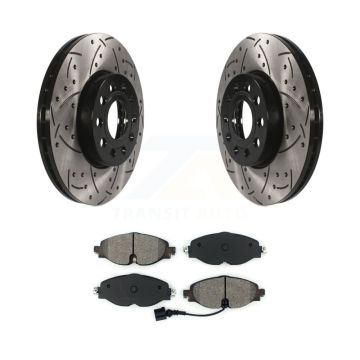 Front Drilled Slot Brake Rotor Semi-Metallic Pad Kit For Volkswagen Golf Jetta SportWagen KDS-100549