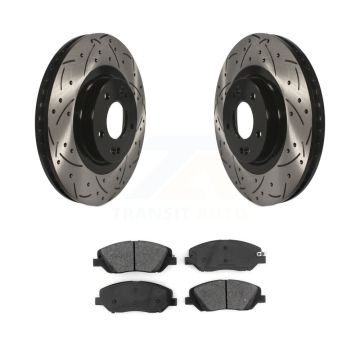 Front Coated Drilled Slot Disc Brake Rotors Semi-Metallic Pad Kit For Hyundai Santa Fe XL KDS-100550