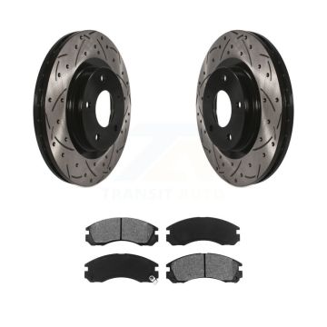 Front Coated Drilled Slotted Disc Brake Rotor Semi-Metallic Pad Kit For Mitsubishi Lancer KDS-100553