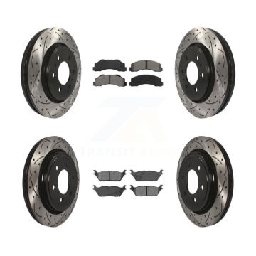 Front Rear Coated Drilled Slotted Disc Brake Rotor & Semi-Metallic Pad Kit For Ford F-150 KDS-100554